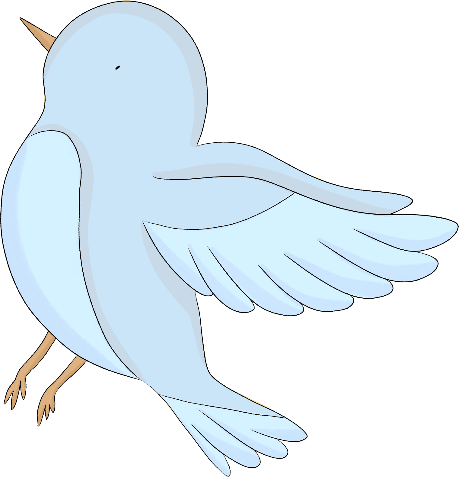 A drawing of a blue bird accompanies the other birds.