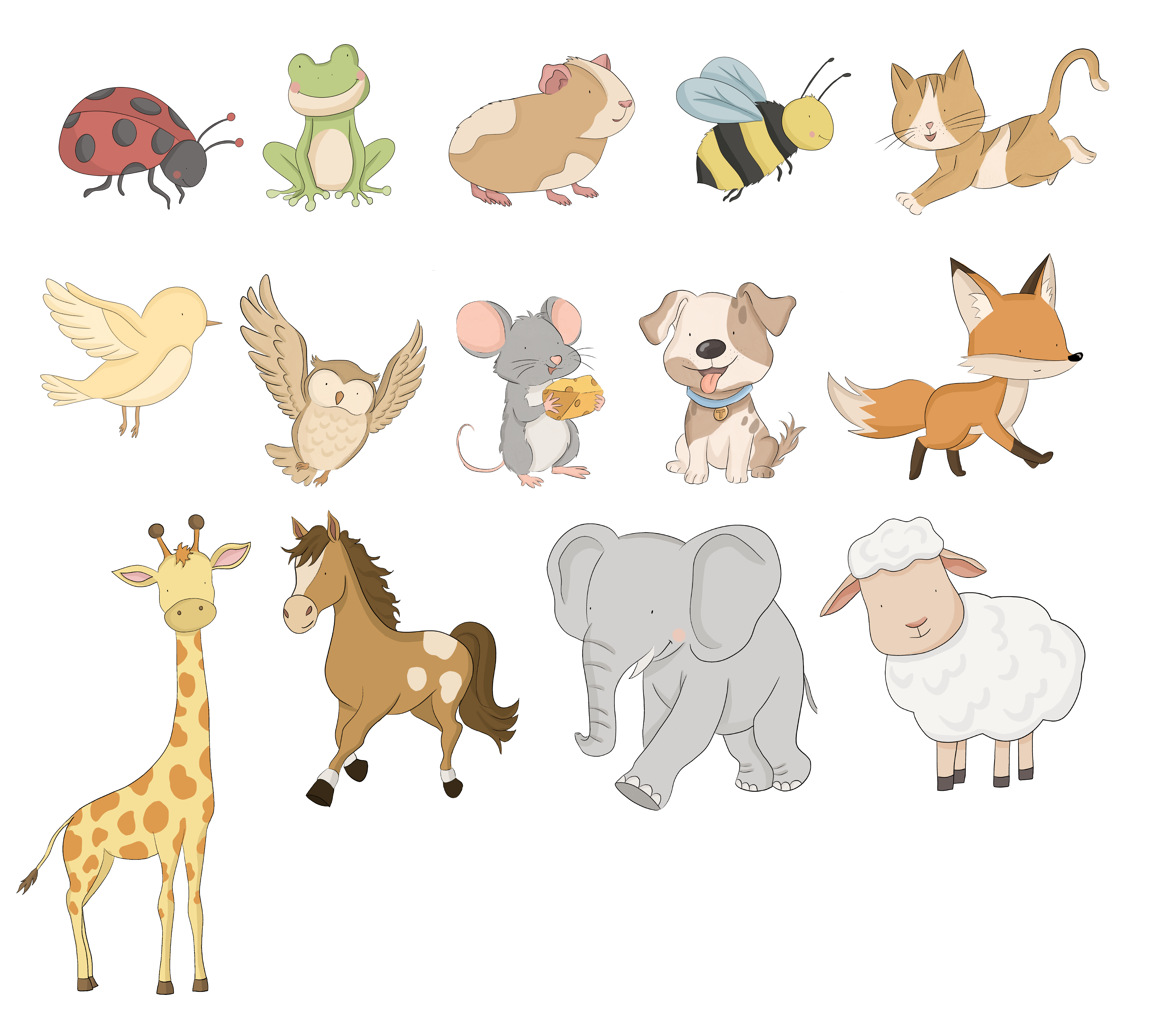 An example image showing the range of animals Amelia can draw.