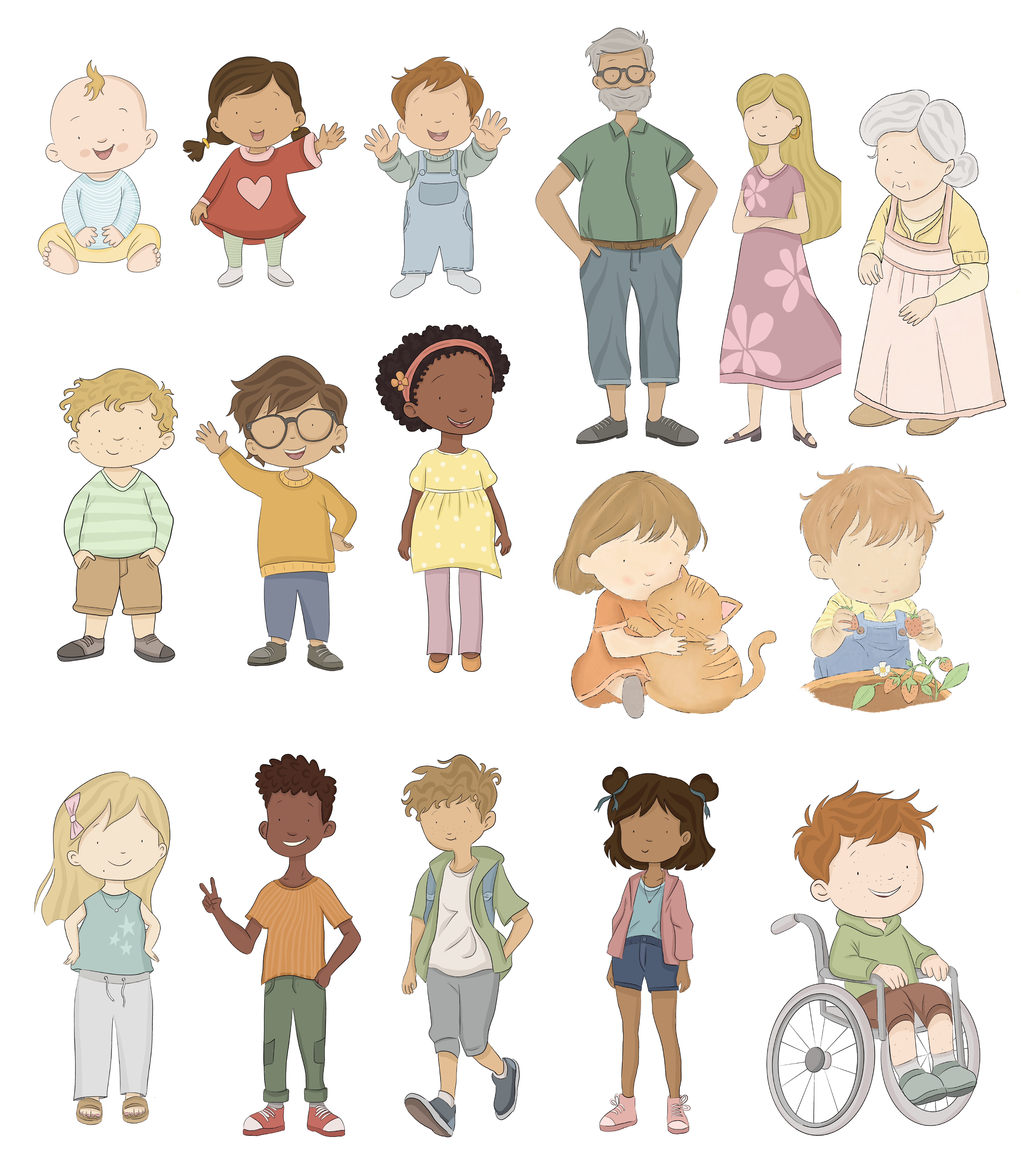 An example image showing the many different types of people Amelia can draw.